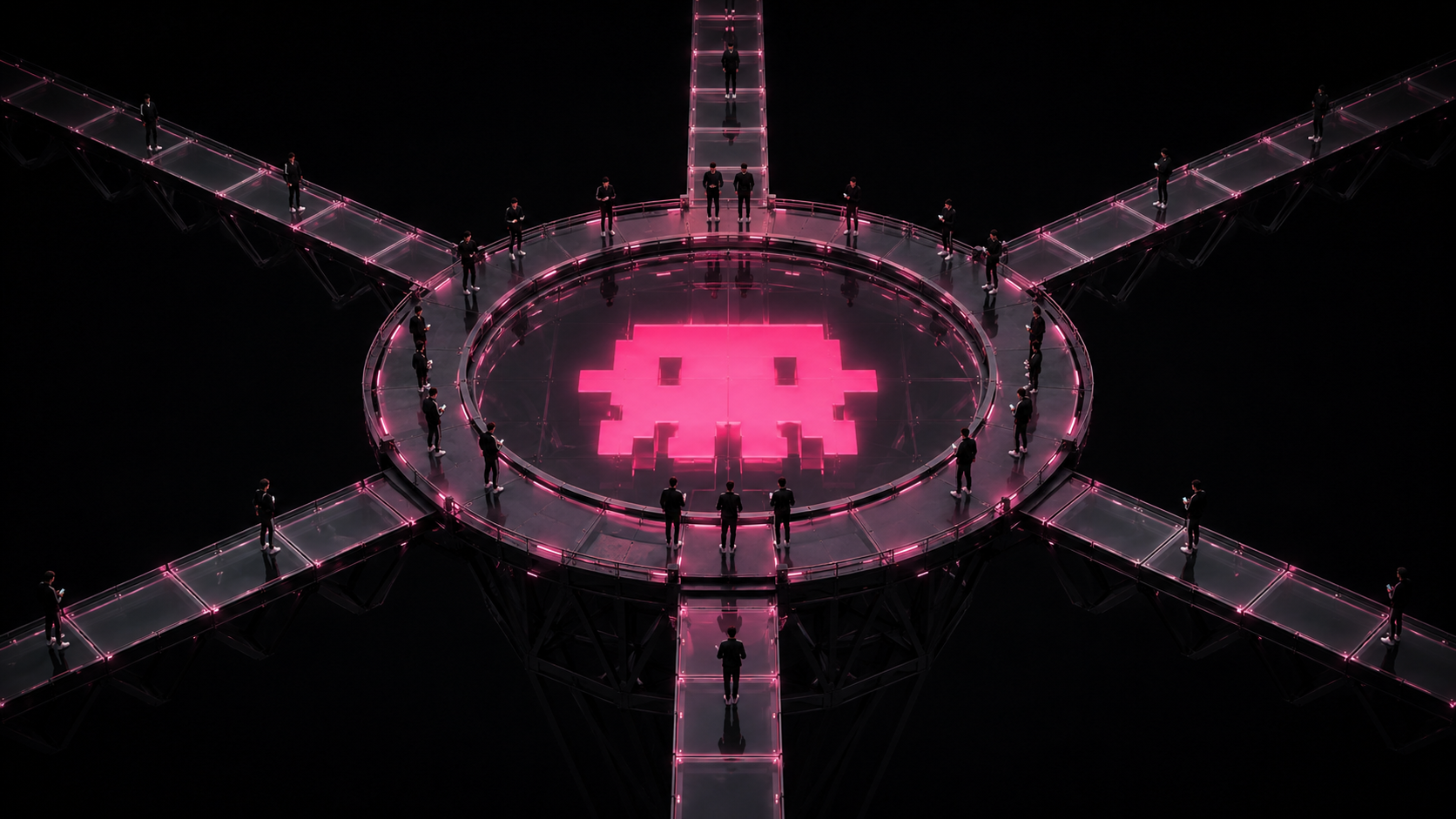 A circular arena marked with an X, representing Spawn's shared launch market.